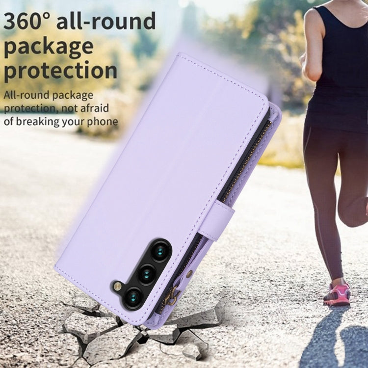 For Samsung Galaxy S25+ 5G 9 Card Slots Zipper Wallet Leather Flip Phone Case(Light Purple) - Galaxy S25+ 5G Cases by PMC TechLife | Online Shopping South Africa | PMC TechLife | Buy Now Pay Later Mobicred