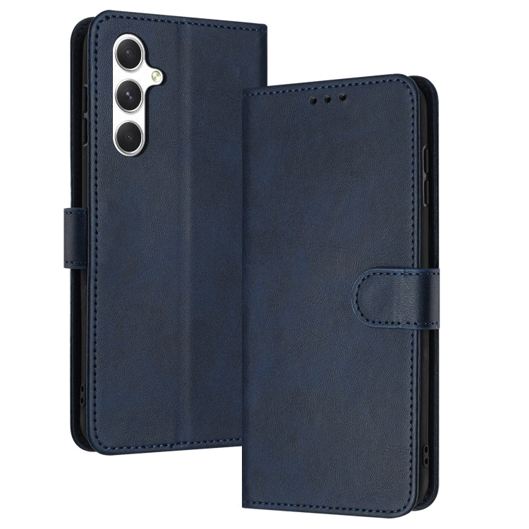 For Samsung Galaxy S25 / S24 5G Solid Calf Texture Flip Leather Phone Case(Dark Blue) - Galaxy S25 5G Cases by PMC TechLife | Online Shopping South Africa | PMC TechLife | Buy Now Pay Later Mobicred