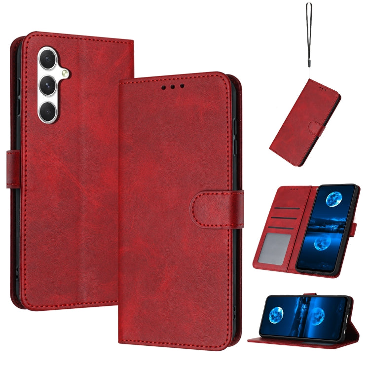 For Samsung Galaxy S25+ / S24+ 5G Solid Calf Texture Flip Leather Phone Case(Red) - free shipping - PMC Jewellery - Order now!