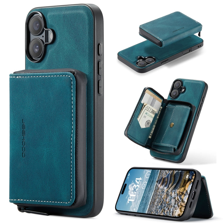 For iPhone 16 Plus JEEHOOD J02 Magnetic Zipper Horizontal Flip Leather Phone Case(Blue) - free shipping - PMC Jewellery - Order now!