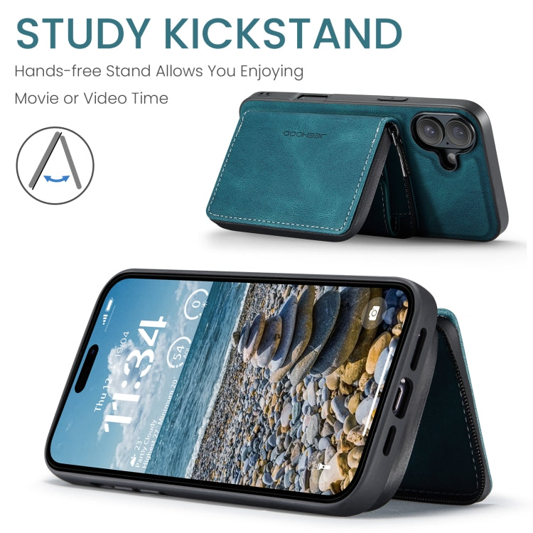 For iPhone 16 Plus JEEHOOD J02 Magnetic Zipper Horizontal Flip Leather Phone Case(Blue) - free shipping - PMC Jewellery - Order now!