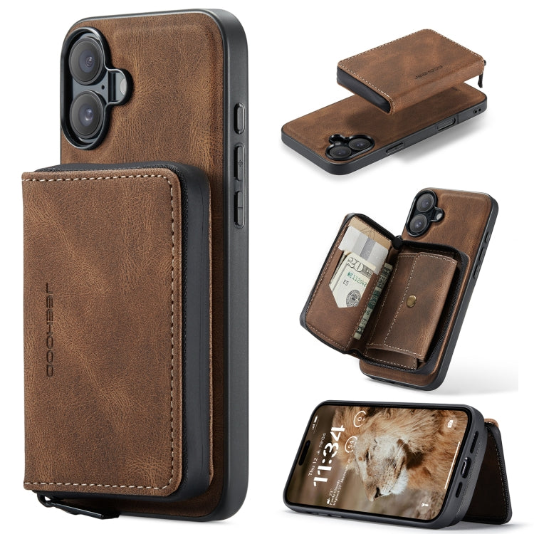 For iPhone 16 Plus JEEHOOD J02 Magnetic Zipper Horizontal Flip Leather Phone Case(Brown) - free shipping - PMC Jewellery - Order now!