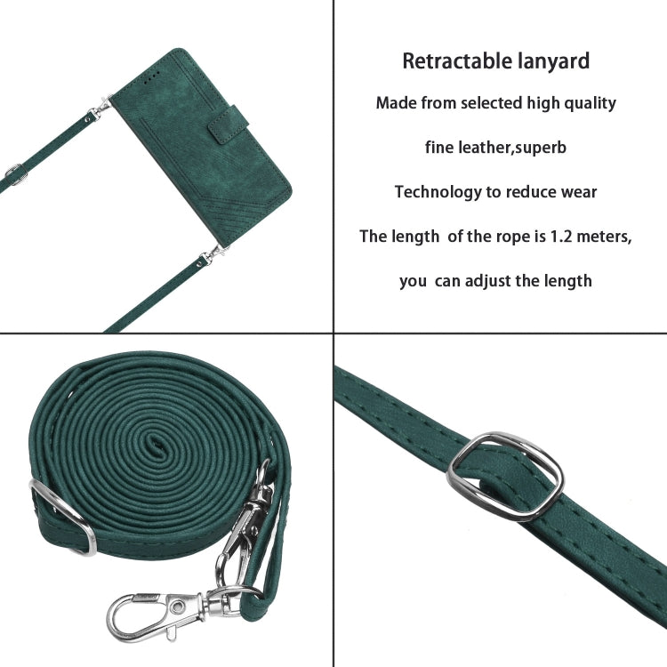For Samsung Galaxy S25 / S24 5G Skin Feel Stripe Pattern Leather Phone Case with Long Lanyard(Green) - Galaxy S25 5G Cases by PMC Jewellery | Online Shopping South Africa | PMC Jewellery | Buy Now Pay Later Mobicred