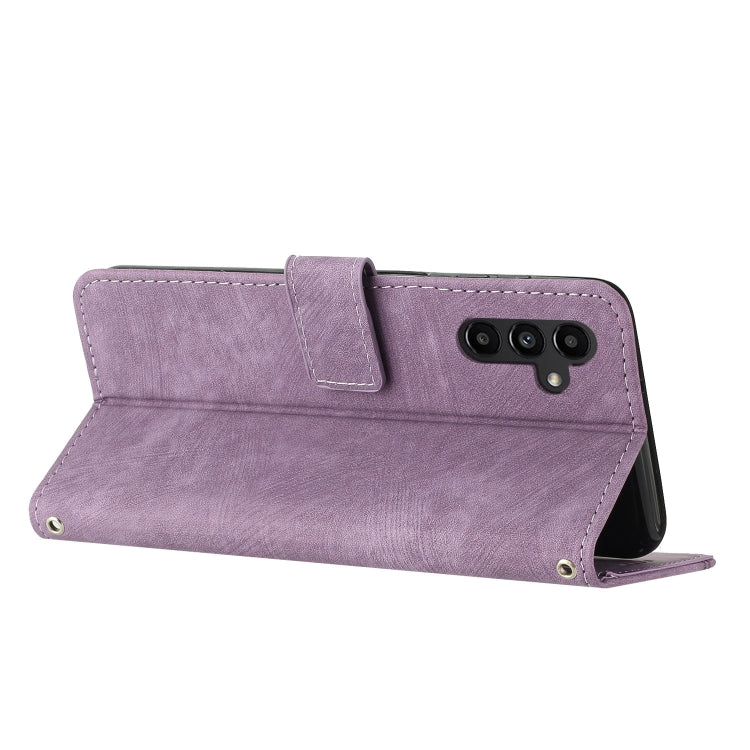 For Samsung Galaxy S25+ / S24+ 5G Skin Feel Stripe Pattern Leather Phone Case with Long Lanyard(Purple) - Galaxy S25+ 5G Cases by PMC Jewellery | Online Shopping South Africa | PMC Jewellery | Buy Now Pay Later Mobicred