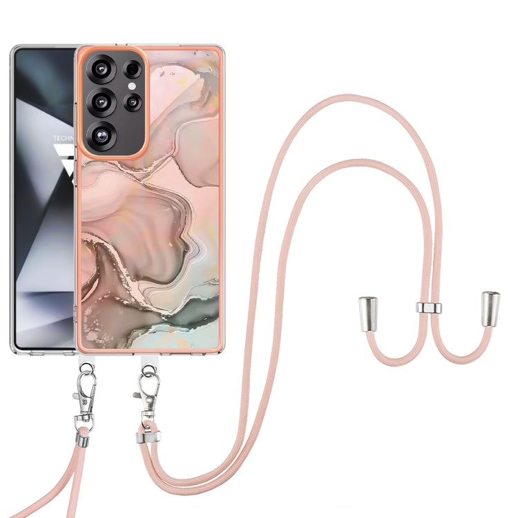 For Samsung Galaxy S25 Ultra 5G Electroplating Marble Dual-side IMD Phone Case with Lanyard(Rose Gold 015) - Galaxy S25 Ultra 5G Cases by PMC Jewellery | Online Shopping South Africa | PMC Jewellery | Buy Now Pay Later Mobicred