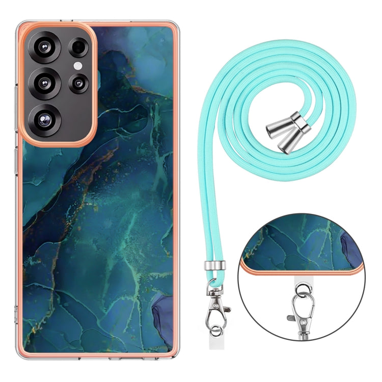 For Samsung Galaxy S25 Ultra 5G Electroplating Marble Dual-side IMD Phone Case with Lanyard(Green 017) - Galaxy S25 Ultra 5G Cases by PMC Jewellery | Online Shopping South Africa | PMC Jewellery | Buy Now Pay Later Mobicred