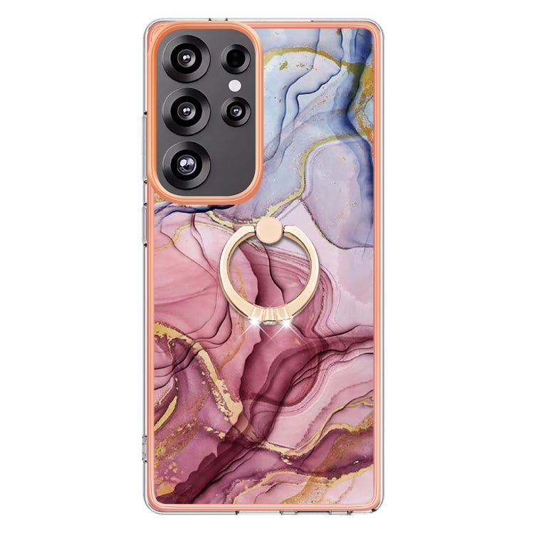 For Samsung Galaxy S25 Ultra 5G Electroplating Marble Dual-side IMD Phone Case with Ring(Rose Red 014) - Galaxy S25 Ultra 5G Cases by PMC Jewellery | Online Shopping South Africa | PMC Jewellery | Buy Now Pay Later Mobicred