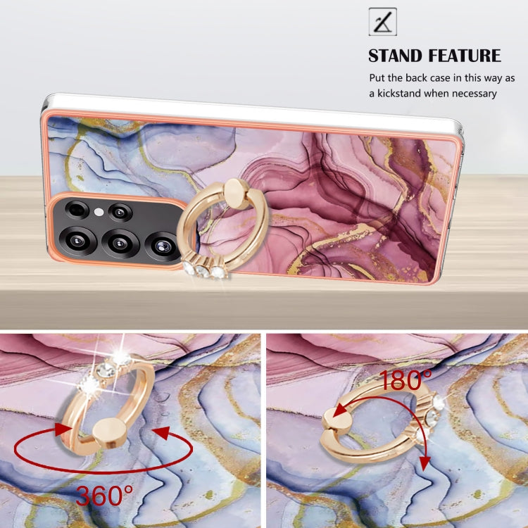 For Samsung Galaxy S25 Ultra 5G Electroplating Marble Dual-side IMD Phone Case with Ring(Rose Red 014) - Galaxy S25 Ultra 5G Cases by PMC Jewellery | Online Shopping South Africa | PMC Jewellery | Buy Now Pay Later Mobicred