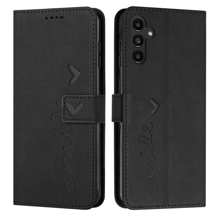 For Samsung Galaxy S25 / S24 5G Skin Feel Heart Embossed Leather Phone Case with Long Lanyard(Black) - Galaxy S25 5G Cases by PMC TechLife | Online Shopping South Africa | PMC TechLife | Buy Now Pay Later Mobicred