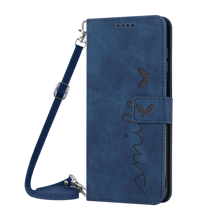 For Samsung Galaxy S25 / S24 5G Skin Feel Heart Embossed Leather Phone Case with Long Lanyard(Blue) - Galaxy S25 5G Cases by PMC TechLife | Online Shopping South Africa | PMC TechLife | Buy Now Pay Later Mobicred