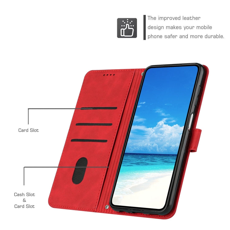 For Samsung Galaxy S25 / S24 5G Skin Feel Heart Embossed Leather Phone Case with Long Lanyard(Red) - Galaxy S25 5G Cases by PMC TechLife | Online Shopping South Africa | PMC TechLife | Buy Now Pay Later Mobicred