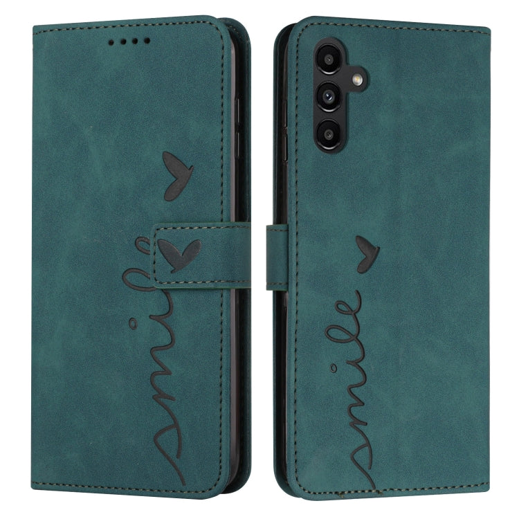 For Samsung Galaxy S25+ / S24+ 5G Skin Feel Heart Embossed Leather Phone Case with Long Lanyard(Green) - Galaxy S25+ 5G Cases by PMC TechLife | Online Shopping South Africa | PMC TechLife | Buy Now Pay Later Mobicred