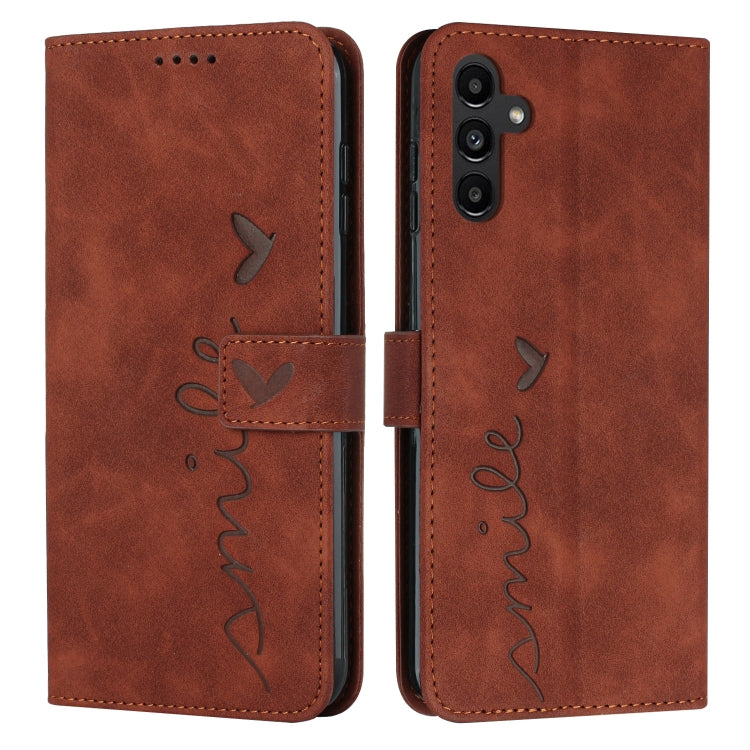 For Samsung Galaxy S25+ / S24+ 5G Skin Feel Heart Embossed Leather Phone Case with Long Lanyard(Brown) - free shipping - PMC Jewellery - Order now!