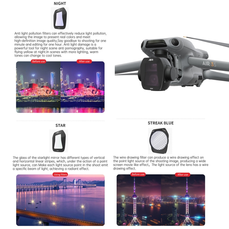For DJI Air 3S JSR CB Series Drone Lens Filter, Filter:6 in 1 ND8-64 CPL STAR - free shipping - PMC TechLife - Order now!