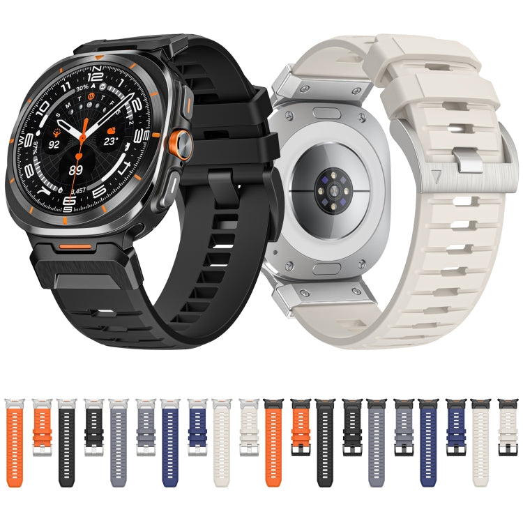 For Samsung Galaxy Watch Ultra 47mm Steel Buckle Fluororubber Watch Band(Silver Black) - free shipping - PMC TechLife - Order now!