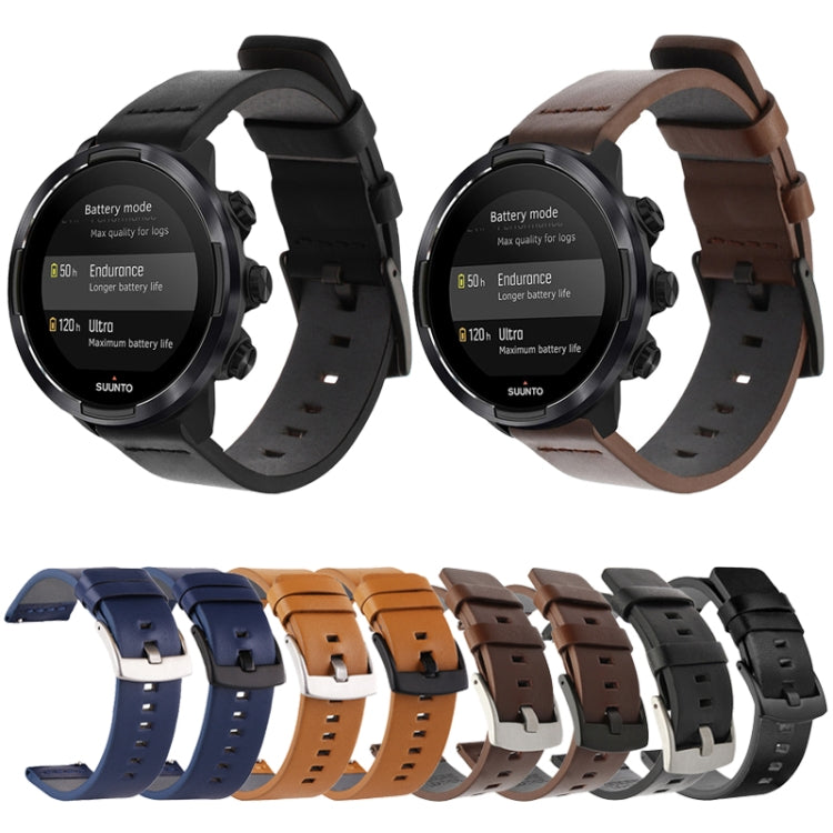 For Suunto 9 / Suunto 7 Steel Buckle 24mm Genuine Leather Watch Band(Brown Silver) - free shipping - PMC TechLife - Order now!