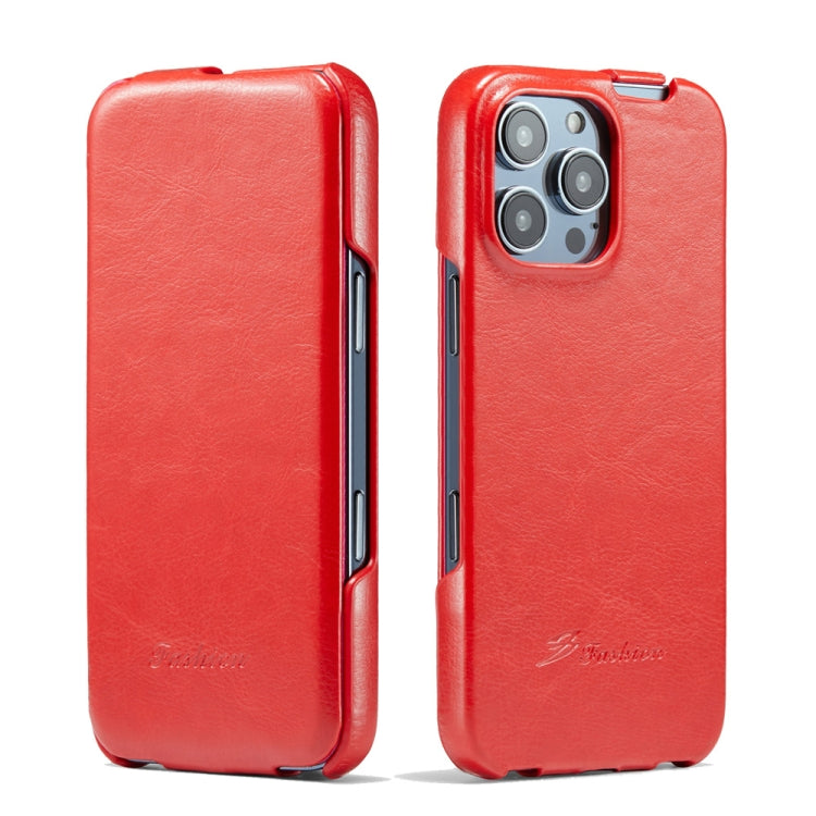 For iPhone 16 Pro Max Fierre Shann 64 Texture Vertical Flip PU Leather Phone Case(Red) - free shipping - PMC Jewellery - Order now!