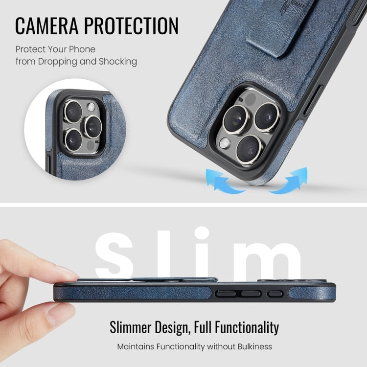 For iPhone 16 Pro Fierre Shann Oil Wax Cow Leather Holder Back Phone Case(Blue) - free shipping - PMC Jewellery - Order now!