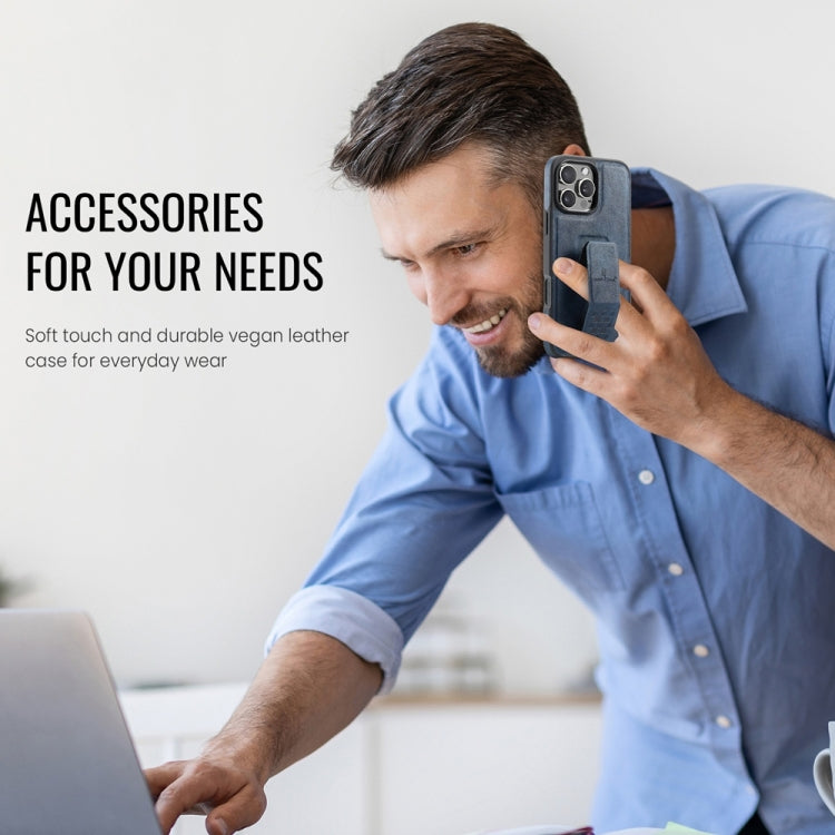 For iPhone 16 Pro Fierre Shann Oil Wax Cow Leather Holder Back Phone Case(Blue) - free shipping - PMC Jewellery - Order now!