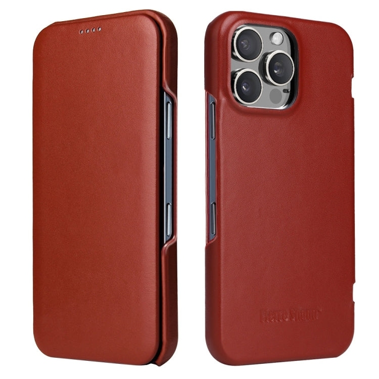For iPhone 16 Pro Fierre Shann Top Layer Cowhide Business Magnetic Leather Phone Case(Brown) - free shipping - PMC Jewellery - Order now!