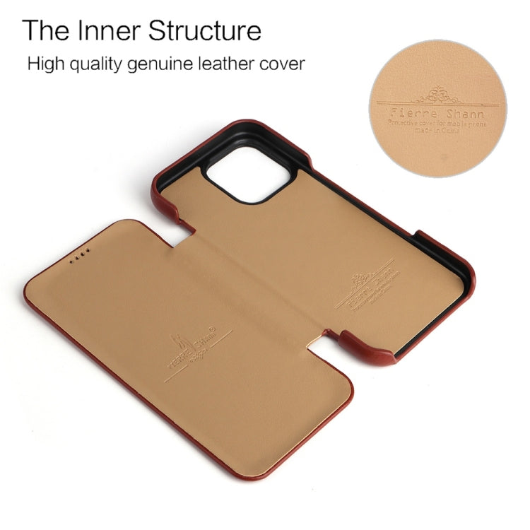 For iPhone 16 Pro Fierre Shann Top Layer Cowhide Business Magnetic Leather Phone Case(Brown) - free shipping - PMC Jewellery - Order now!