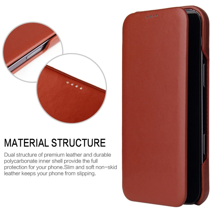 For iPhone 16 Pro Fierre Shann Top Layer Cowhide Business Magnetic Leather Phone Case(Brown) - free shipping - PMC Jewellery - Order now!