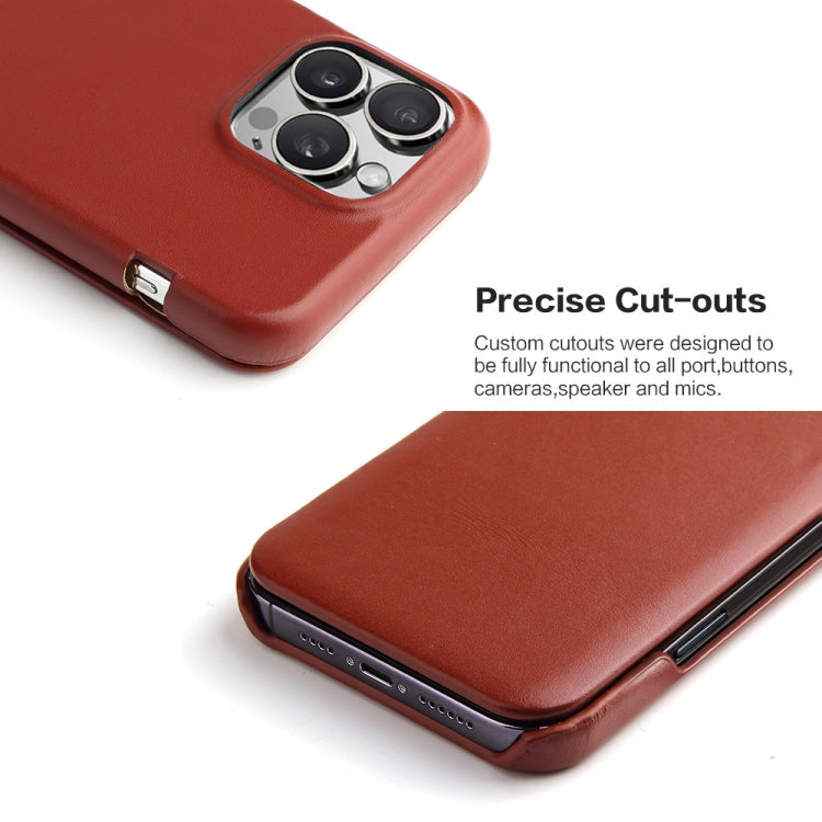 For iPhone 16 Pro Fierre Shann Top Layer Cowhide Business Magnetic Leather Phone Case(Brown) - free shipping - PMC Jewellery - Order now!