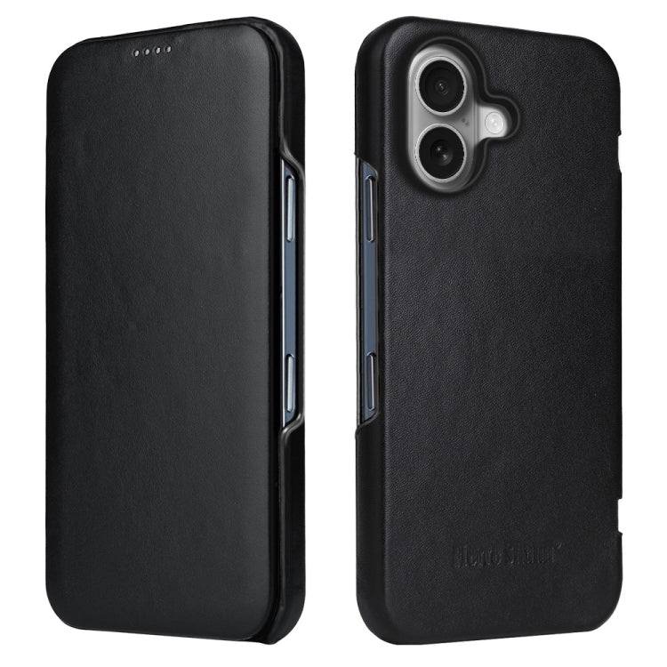 For iPhone 16 Plus Fierre Shann Top Layer Cowhide Business Magnetic Leather Phone Case(Black) - free shipping - PMC Jewellery - Order now!