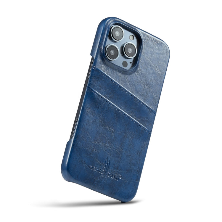 For iPhone 16 Pro Max Fierre Shann Retro Oil Wax Texture Card Slots PU Leather Phone Case(Blue) - free shipping - PMC Jewellery - Order now!