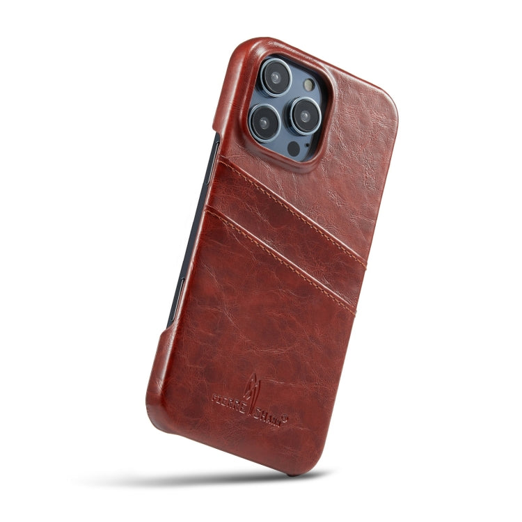 For iPhone 16 Pro Fierre Shann Retro Oil Wax Texture Card Slots PU Leather Phone Case(Brown) - free shipping - PMC Jewellery - Order now!