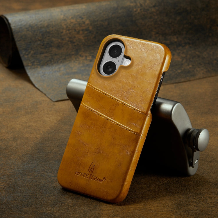 For iPhone 16 Plus Fierre Shann Retro Oil Wax Texture Card Slots PU Leather Phone Case(Yellow) - free shipping - PMC Jewellery - Order now!