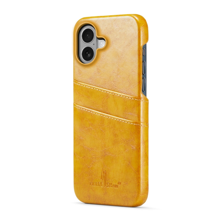 For iPhone 16 Plus Fierre Shann Retro Oil Wax Texture Card Slots PU Leather Phone Case(Yellow) - free shipping - PMC Jewellery - Order now!