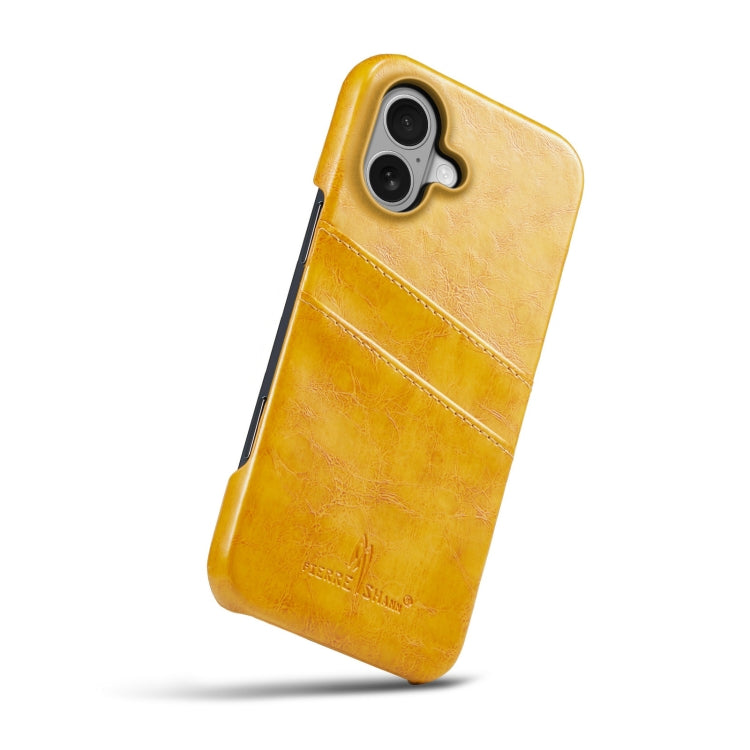 For iPhone 16 Plus Fierre Shann Retro Oil Wax Texture Card Slots PU Leather Phone Case(Yellow) - free shipping - PMC Jewellery - Order now!