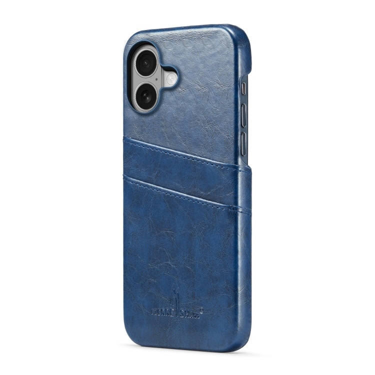 For iPhone 16 Plus Fierre Shann Retro Oil Wax Texture Card Slots PU Leather Phone Case(Blue) - free shipping - PMC Jewellery - Order now!