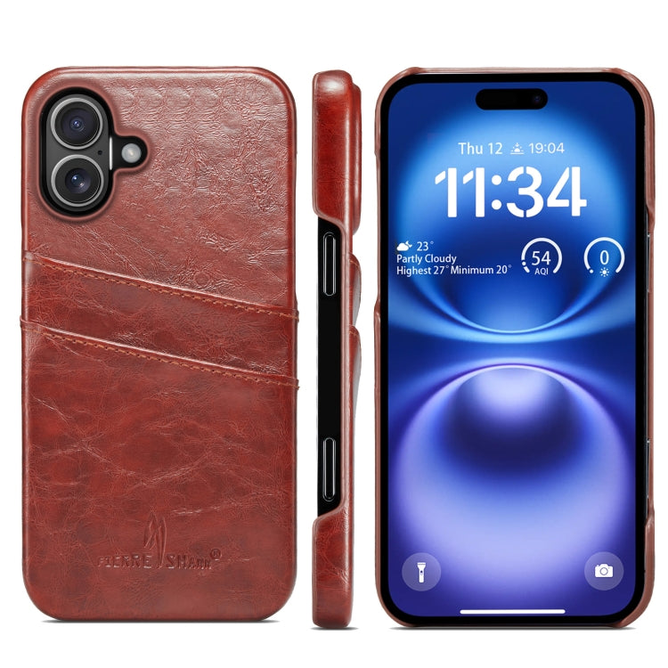For iPhone 16 Fierre Shann Retro Oil Wax Texture Card Slots PU Leather Phone Case(Brown) - free shipping - PMC Jewellery - Order now!