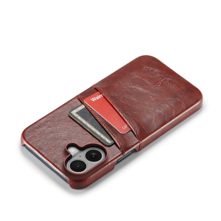 For iPhone 16 Fierre Shann Retro Oil Wax Texture Card Slots PU Leather Phone Case(Brown) - free shipping - PMC Jewellery - Order now!