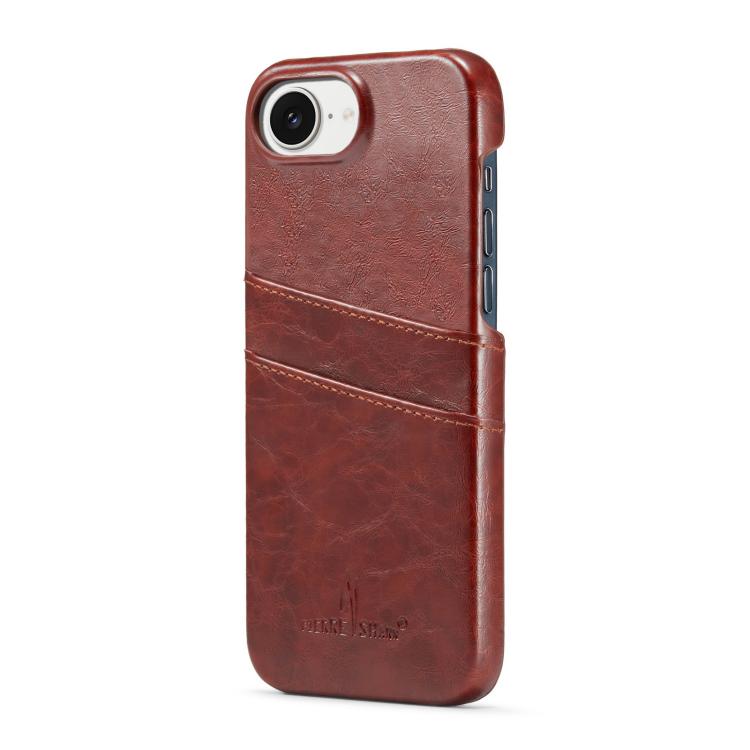For iPhone 16e Fierre Shann Retro Oil Wax Texture Card Slots PU Leather Phone Case(Brown) - free shipping - PMc TechLife - Order now!