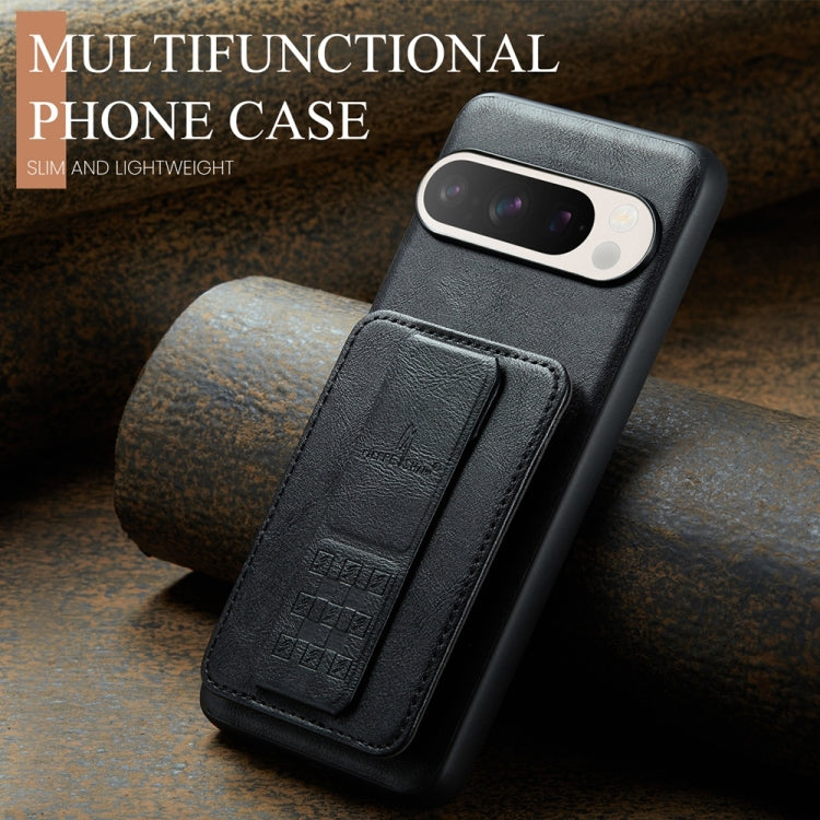 For Google Pixel 9 Pro XL Fierre Shann Oil Wax Cow Leather Card Holder Back Phone Case(Black) - free shipping - PMC TechLife - Order now!