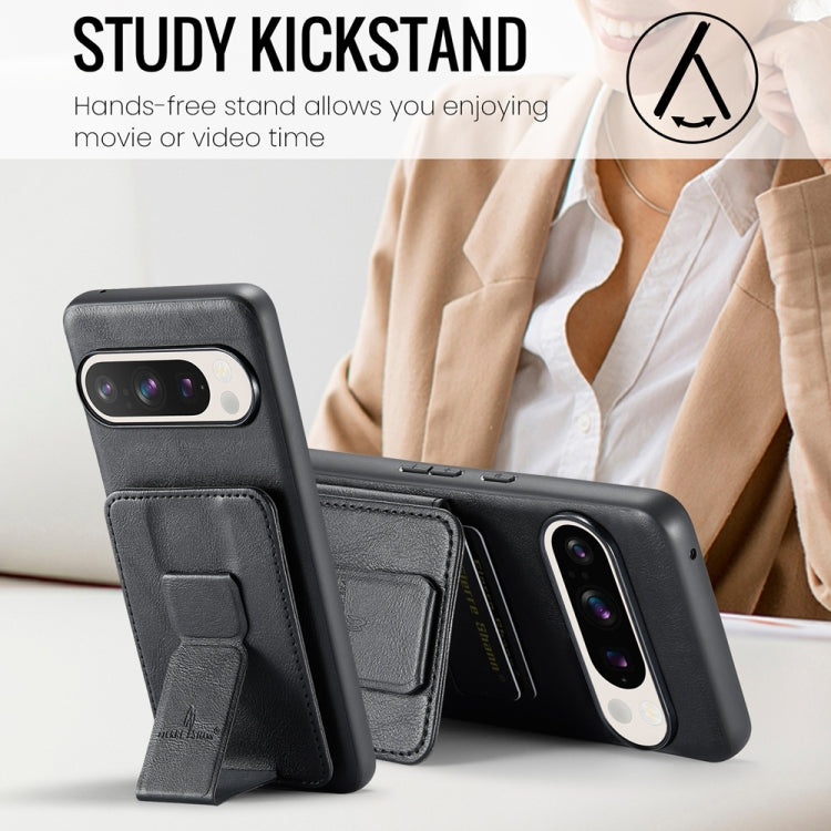 For Google Pixel 9 Pro XL Fierre Shann Oil Wax Cow Leather Card Holder Back Phone Case(Black) - free shipping - PMC TechLife - Order now!