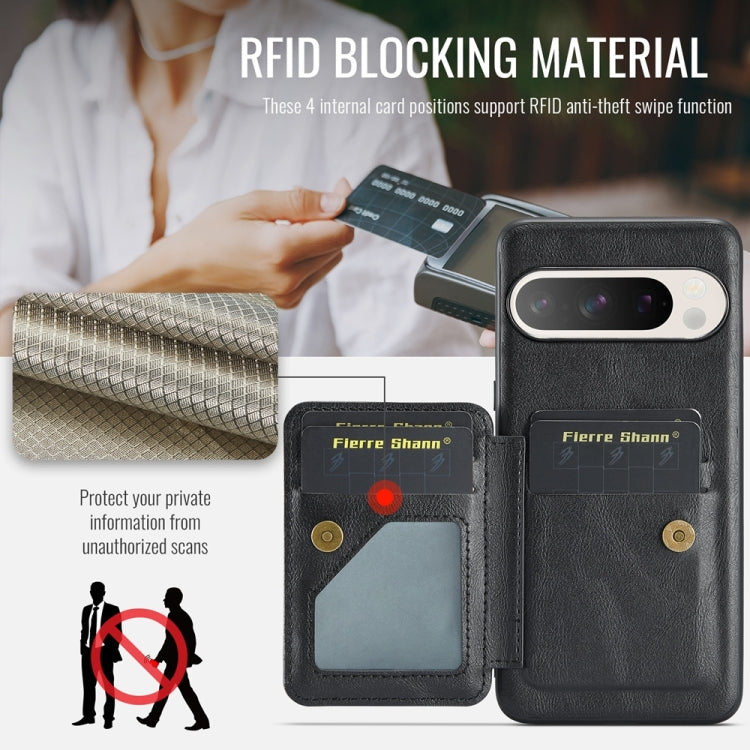For Google Pixel 9 Pro XL Fierre Shann Oil Wax Cow Leather Card Holder Back Phone Case(Black) - free shipping - PMC TechLife - Order now!