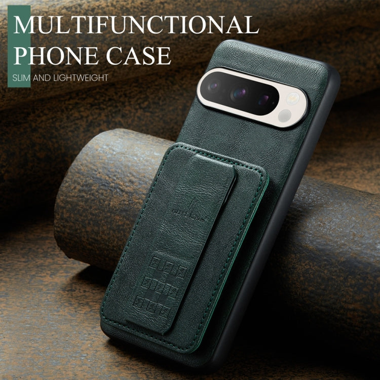 For Google Pixel 9 Pro XL Fierre Shann Oil Wax Cow Leather Card Holder Back Phone Case(Green) - Google Cases by FIERRE SHANN | Online Shopping South Africa | PMC TechLife | Buy Now Pay Later Mobicred