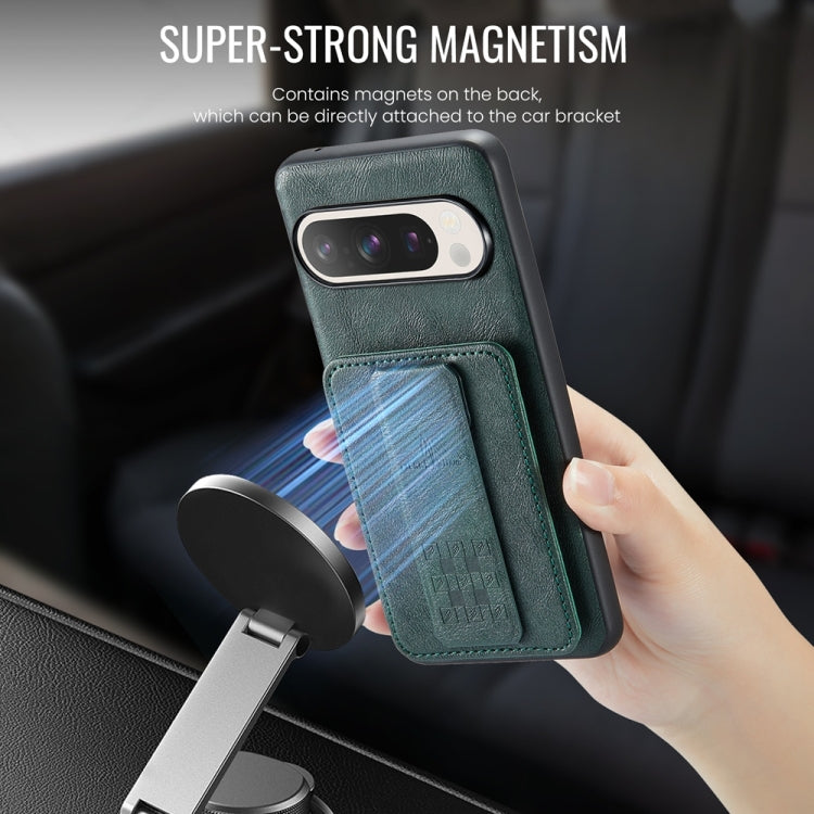 For Google Pixel 9 Pro XL Fierre Shann Oil Wax Cow Leather Card Holder Back Phone Case(Green) - Google Cases by FIERRE SHANN | Online Shopping South Africa | PMC TechLife | Buy Now Pay Later Mobicred