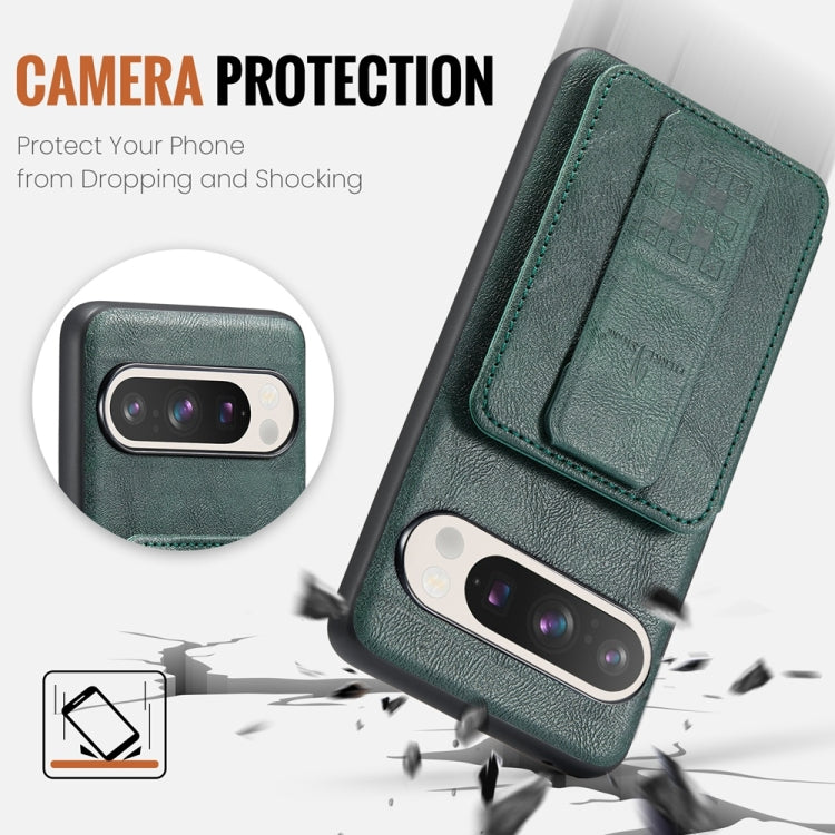 For Google Pixel 9 Pro XL Fierre Shann Oil Wax Cow Leather Card Holder Back Phone Case(Green) - Google Cases by FIERRE SHANN | Online Shopping South Africa | PMC TechLife | Buy Now Pay Later Mobicred