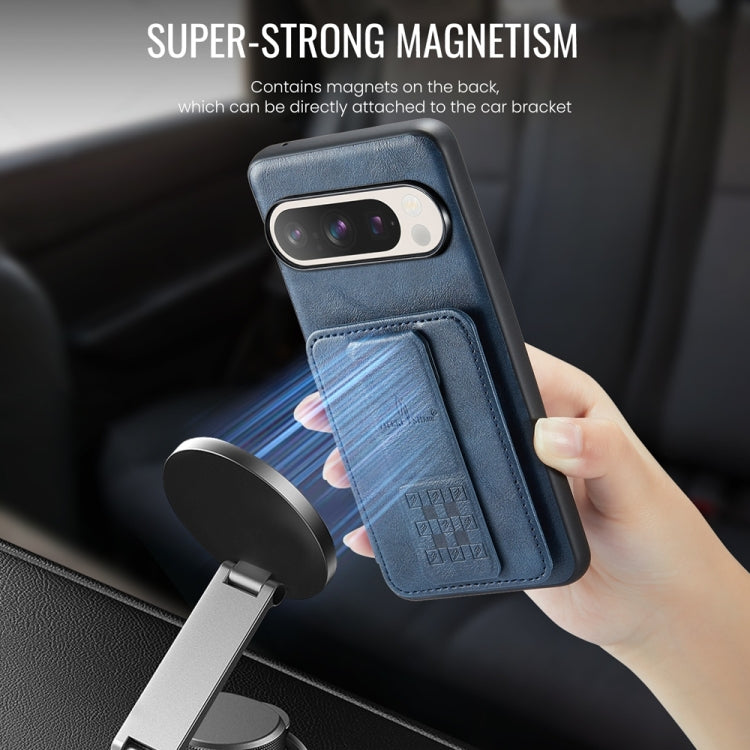 For Google Pixel 9 Pro XL Fierre Shann Oil Wax Cow Leather Card Holder Back Phone Case(Blue) - Google Cases by FIERRE SHANN | Online Shopping South Africa | PMC TechLife | Buy Now Pay Later Mobicred
