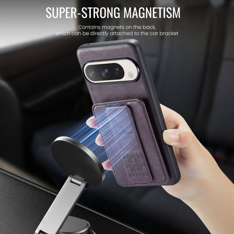 For Google Pixel 9 Pro XL Fierre Shann Oil Wax Cow Leather Card Holder Back Phone Case(Purple) - Google Cases by FIERRE SHANN | Online Shopping South Africa | PMC TechLife | Buy Now Pay Later Mobicred