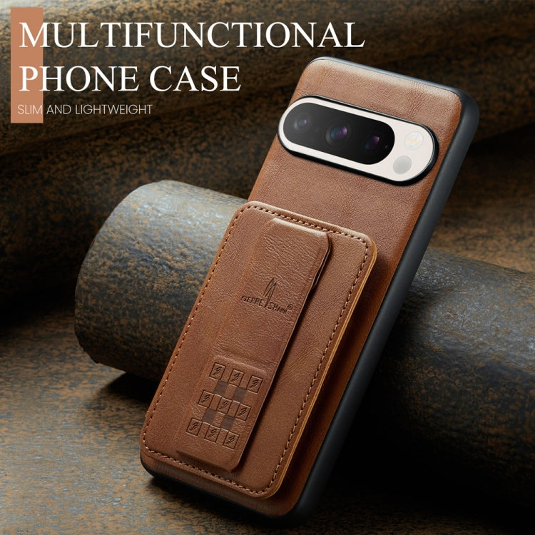 For Google Pixel 9 Pro XL Fierre Shann Oil Wax Cow Leather Card Holder Back Phone Case(Brown) - Google Cases by FIERRE SHANN | Online Shopping South Africa | PMC TechLife | Buy Now Pay Later Mobicred