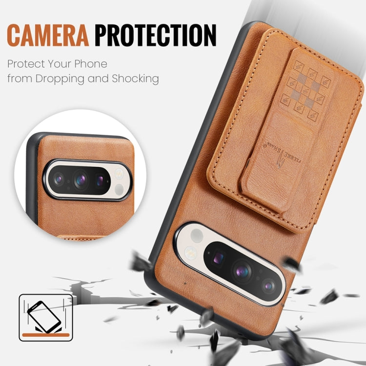 For Google Pixel 9 Pro XL Fierre Shann Oil Wax Cow Leather Card Holder Back Phone Case(Brown) - Google Cases by FIERRE SHANN | Online Shopping South Africa | PMC TechLife | Buy Now Pay Later Mobicred