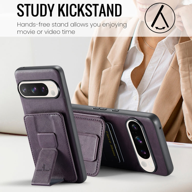 For Google Pixel 9 / 9 Pro Fierre Shann Oil Wax Cow Leather Card Holder Back Phone Case(Purple) - Google Cases by FIERRE SHANN | Online Shopping South Africa | PMC TechLife | Buy Now Pay Later Mobicred
