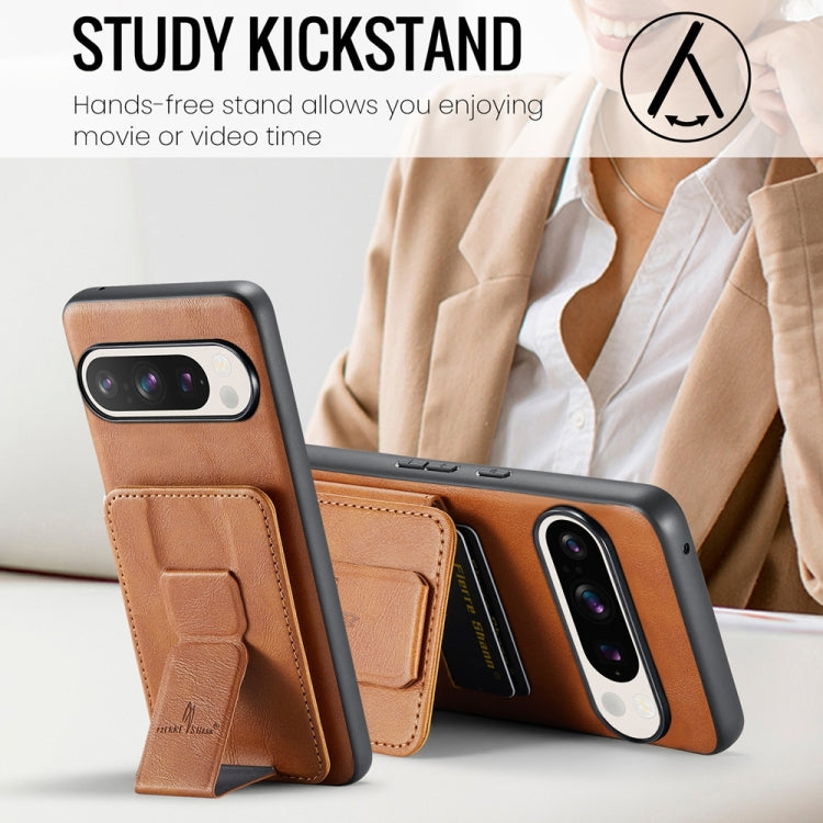 For Google Pixel 9 / 9 Pro Fierre Shann Oil Wax Cow Leather Card Holder Back Phone Case(Brown) - Google Cases by FIERRE SHANN | Online Shopping South Africa | PMC TechLife | Buy Now Pay Later Mobicred