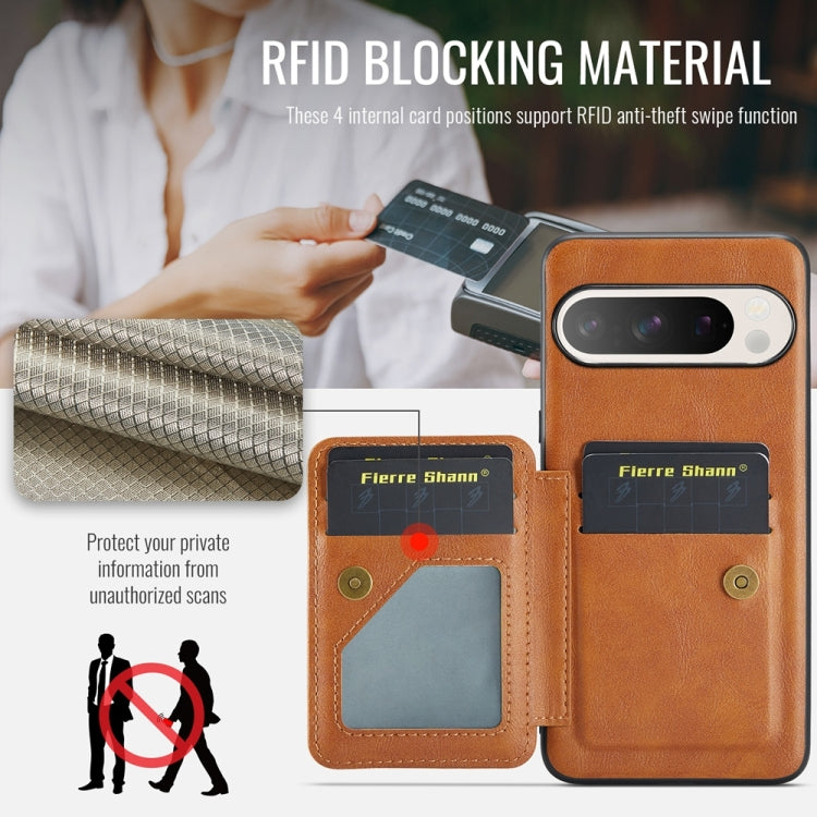 For Google Pixel 9 / 9 Pro Fierre Shann Oil Wax Cow Leather Card Holder Back Phone Case(Brown) - Google Cases by FIERRE SHANN | Online Shopping South Africa | PMC TechLife | Buy Now Pay Later Mobicred